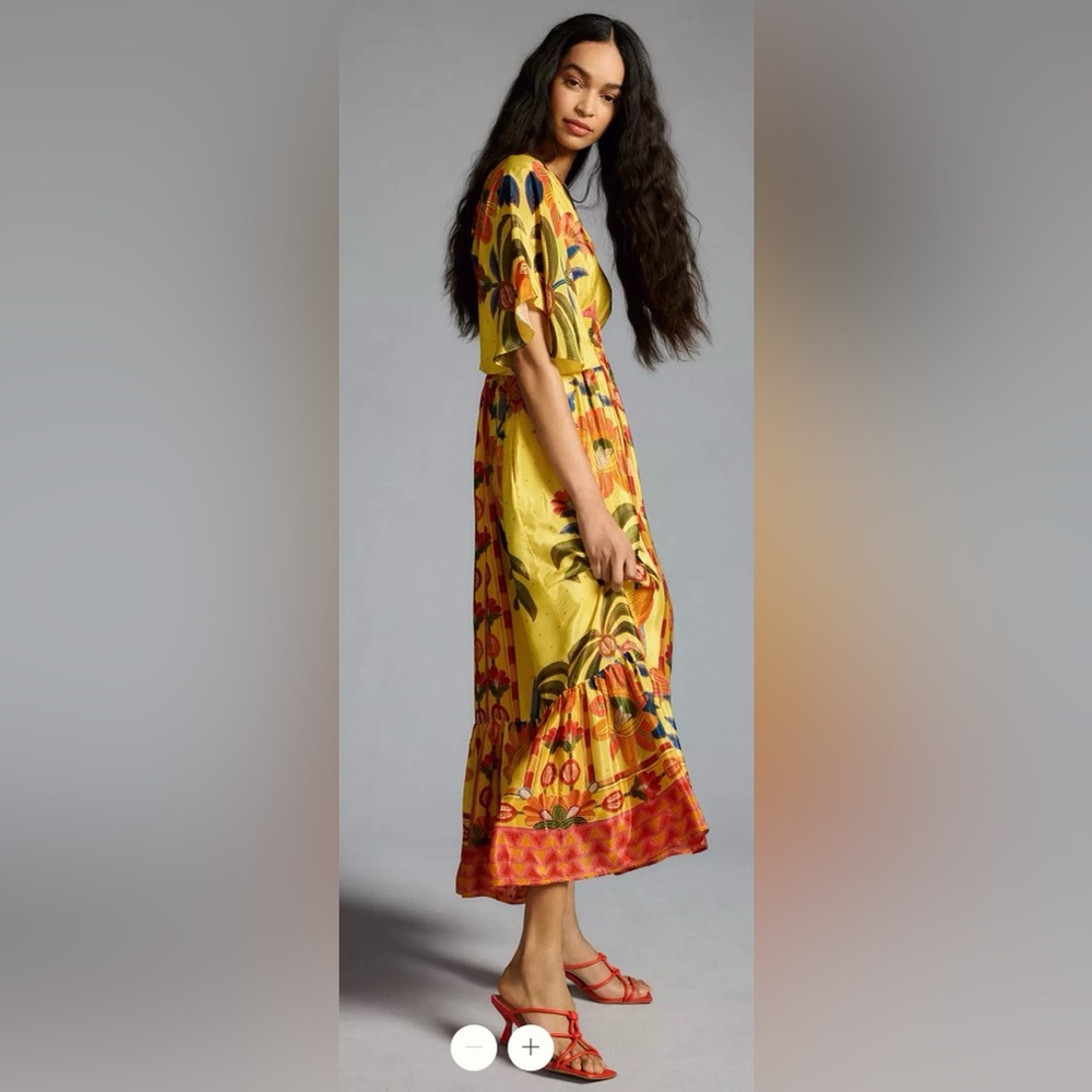Farm Rio Printed V-Neck Ruffle-Hem Dress-2 - Picture 4 of 12